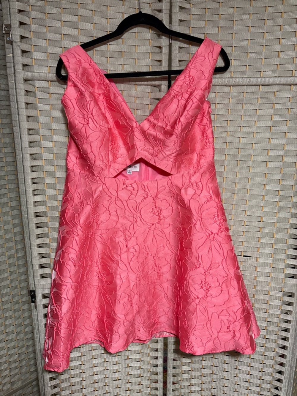 Jules & Cleo Sleeveless Pink Floral Jacquard Mini Dress with Cutout